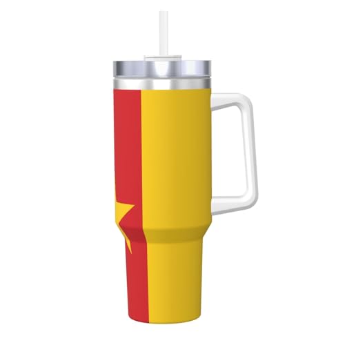 Isolierbecher, Motiv: Flagge von Kamerun, Eisbully mit Griff, Trinkhalm, vakuumisoliert, für Fitnessstudio, Camping, Büro, Auto, 1,2 l Isolierbecher, Motiv: Flagge von Kamerun, Eisbully mit Griff, Trinkhalm, vakuumisoliert, für Fitnessstudio, Camping, Büro, Auto, 1,2 l von JaoXer