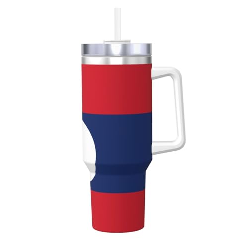 Isolierbecher, Motiv: Flagge von Laos, Eisbully mit Griff, Trinkhalm, vakuumisoliert, für Fitnessstudio, Camping, Büro, Auto, 1,2 l Isolierbecher, Motiv: Flagge von Laos, Eisbully mit Griff, Trinkhalm, vakuumisoliert, für Fitnessstudio, Camping, Büro, Auto, 1,2 l von JaoXer