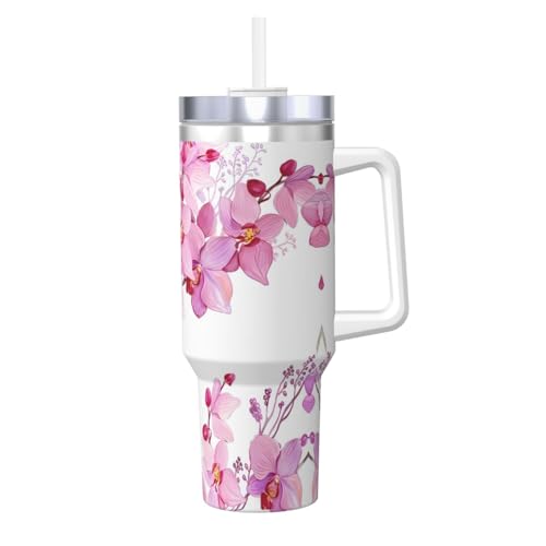 Isolierbecher aus Edelstahl mit Griff und Strohhalm, 1,2 l, Motiv: Eisbully rosa Blumen und Schmetterling, perfekt für Reisen und Sport Isolierbecher aus Edelstahl mit Griff und Strohhalm, 1,2 l, Motiv: Eisbully rosa Blumen und Schmetterling, perfekt für Reisen und Sport von JaoXer
