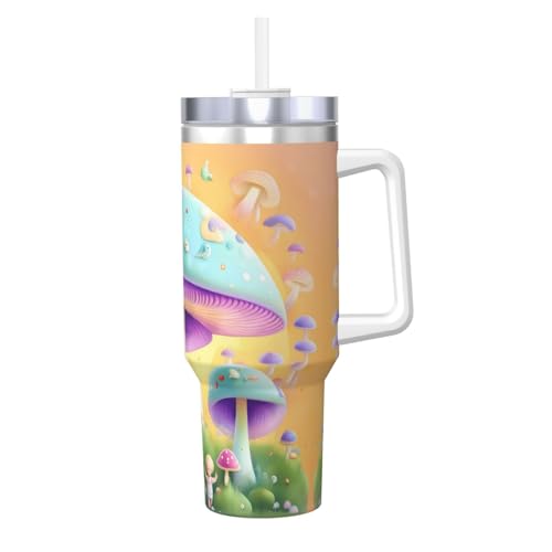 Isolierbecher mit Fantasy-Pilz-Druck, Eisbully mit Griff, Trinkhalm, vakuumisoliert, für Fitnessstudio, Camping, Büro, Auto, 1,2 l Isolierbecher mit Fantasy-Pilz-Druck, Eisbully mit Griff, Trinkhalm, vakuumisoliert, für Fitnessstudio, Camping, Büro, Auto, 1,2 l von JaoXer
