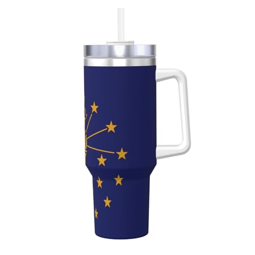 Isolierbecher mit indischem Flaggenaufdruck, 1,2 l, Eisbully mit Griff, Strohhalm, vakuumisoliert, für Fitnessstudio, Camping, Büro, Auto von JaoXer