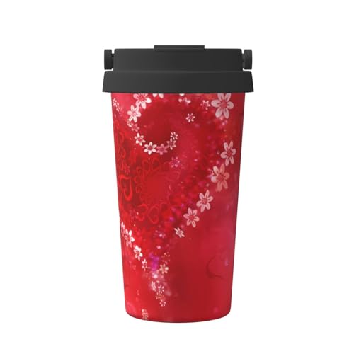 Isolierter Kaffeebecher mit rotem Herz und Blume, stilvoller Griffdeckel, Reisebecher mit Boden, perfekt für heiße und eisgekühlte Getränke von JaoXer