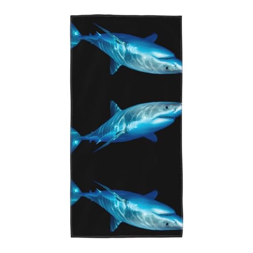 JaoXer 30,5 x 61 cm Strand-Pool-Handtuch für Damen und Herren – leicht, wiederverwendbar, großer weißer Hai-Druck, Handtuch für Bad, Fitnessstudio, Reisen, Sport von JaoXer