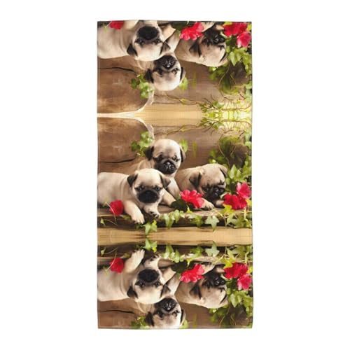 JaoXer 30,5 x 61 cm Strand-Pool-Handtuch für Damen und Herren – leichtes, wiederverwendbares Handtuch mit Mops-Aufdruck für Bad, Fitnessstudio, Reisen, Sport von JaoXer