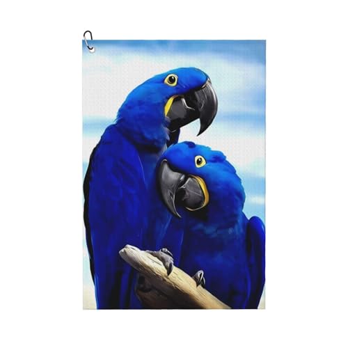JaoXer Blue Parrot Hugging Print Golf Club Handtuch für Männer & Frauen - Tragbar mit Karabiner Clip - Perfekt für Sport, Yoga, Fitnessstudio, Strand JaoXer Blue Parrot Hugging Print Golf Club Handtuch für Männer & Frauen - Tragbar mit Karabiner Clip - Perfekt für Sport, Yoga, Fitnessstudio, Strand von JaoXer