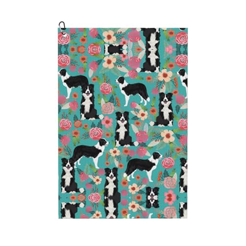 JaoXer Border Collie Florals Print Golf Club Handtuch für Damen & Herren - Tragbar mit Karabinerhaken - Perfekt für Sport, Yoga, Fitnessstudio, Strand JaoXer Border Collie Florals Print Golf Club Handtuch für Damen & Herren - Tragbar mit Karabinerhaken - Perfekt für Sport, Yoga, Fitnessstudio, Strand von JaoXer
