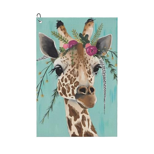 JaoXer Giraffe mit Blumendruck Golfschlägerhandtuch für Männer & Frauen - tragbar mit Karabinerhaken - Perfekt für Sport, Yoga, Fitnessstudio, Strand JaoXer Giraffe mit Blumendruck Golfschlägerhandtuch für Männer & Frauen - tragbar mit Karabinerhaken - Perfekt für Sport, Yoga, Fitnessstudio, Strand von JaoXer