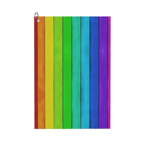 JaoXer Golfschläger-Handtuch für Damen und Herren mit Regenbogenfarben-Holzhintergrund, tragbar, mit Karabiner-Clip, perfekt für Sport, Yoga, Fitnessstudio, Strand JaoXer Golfschläger-Handtuch für Damen und Herren mit Regenbogenfarben-Holzhintergrund, tragbar, mit Karabiner-Clip, perfekt für Sport, Yoga, Fitnessstudio, Strand von JaoXer