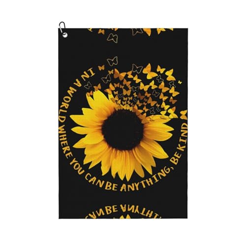 JaoXer Golfschlägerhandtuch mit Schmetterlings- und Sonnenblumen-Druck für Damen und Herren, tragbar, mit Karabiner-Clip, perfekt für Sport, Yoga, Fitnessstudio, Strand von JaoXer
