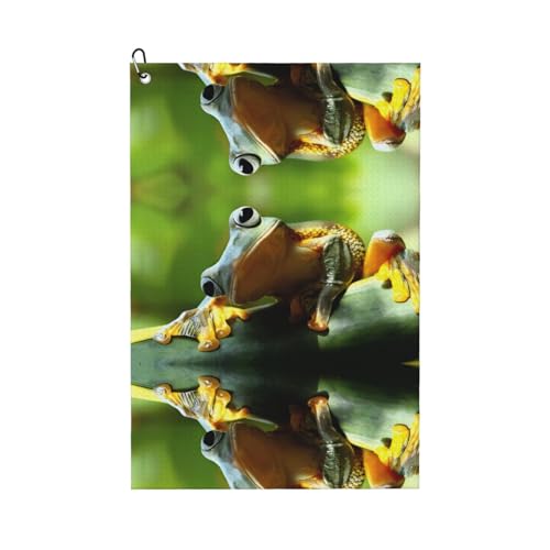 JaoXer Green Frog Print Golf Club Handtuch für Männer & Frauen - Tragbar mit Karabinerhaken - Perfekt für Sport, Yoga, Fitnessstudio, Strand von JaoXer