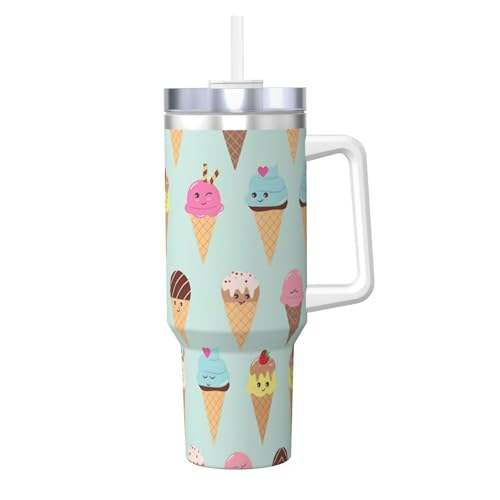 JaoXer Ice Bully Ice Cream Cones Bedruckter Edelstahl-Isolierbecher mit Griff und Strohhalm, perfekt für Reisen und Sport, 1,2 l JaoXer Ice Bully Ice Cream Cones Bedruckter Edelstahl-Isolierbecher mit Griff und Strohhalm, perfekt für Reisen und Sport, 1,2 l von JaoXer