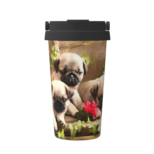 JaoXer Isolierter Kaffeebecher mit Mops-Motiv – stilvoller Griffdeckel, Reisebecher mit Boden, perfekt für heiße und eisgekühlte Getränke JaoXer Isolierter Kaffeebecher mit Mops-Motiv – stilvoller Griffdeckel, Reisebecher mit Boden, perfekt für heiße und eisgekühlte Getränke von JaoXer