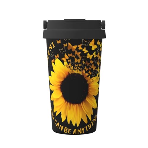 JaoXer Isolierter Kaffeebecher mit Schmetterling und Sonnenblume - Stilvoller Griffdeckel Reisebecher mit Boden, perfekt für heiße und eisgekühlte Getränke JaoXer Isolierter Kaffeebecher mit Schmetterling und Sonnenblume - Stilvoller Griffdeckel Reisebecher mit Boden, perfekt für heiße und eisgekühlte Getränke von JaoXer
