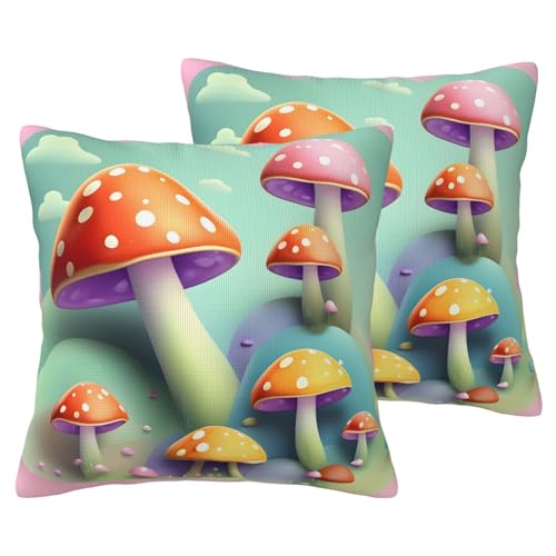 JaoXer Kissenbezüge aus Kunstleinen, 45,7 x 45,7 cm, 2 Stück, weich, atmungsaktiv, gemütlich, bequem, dekorativ, verträumter kleiner Pilz-Druck JaoXer Kissenbezüge aus Kunstleinen, 45,7 x 45,7 cm, 2 Stück, weich, atmungsaktiv, gemütlich, bequem, dekorativ, verträumter kleiner Pilz-Druck von JaoXer
