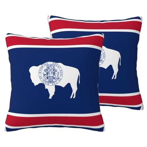 JaoXer Kissenbezüge aus Leinenimitat, 55,9 x 55,9 cm, weich, atmungsaktiv, gemütlich, bequem, dekorativ, Motiv: Wyoming-Staatsflagge, 2 Stück JaoXer Kissenbezüge aus Leinenimitat, 55,9 x 55,9 cm, weich, atmungsaktiv, gemütlich, bequem, dekorativ, Motiv: Wyoming-Staatsflagge, 2 Stück von JaoXer