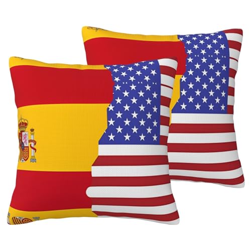 JaoXer Kissenbezüge aus Leinenimitat, 61 x 61 cm, weich, atmungsaktiv, gemütlich, bequem, dekorativ, amerikanische Spanien-Flagge, 2 Stück JaoXer Kissenbezüge aus Leinenimitat, 61 x 61 cm, weich, atmungsaktiv, gemütlich, bequem, dekorativ, amerikanische Spanien-Flagge, 2 Stück von JaoXer
