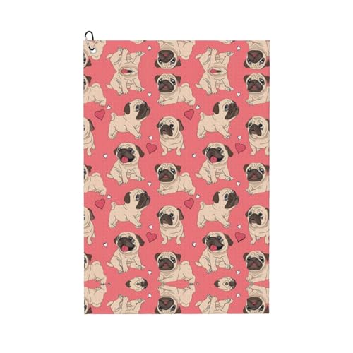JaoXer Lustiges Cartoon Mops Welpe Hund Druck Golf Club Handtuch für Männer & Frauen - Tragbar mit Karabiner Clip - Perfekt für Sport, Yoga, Fitnessstudio, Strand JaoXer Lustiges Cartoon Mops Welpe Hund Druck Golf Club Handtuch für Männer & Frauen - Tragbar mit Karabiner Clip - Perfekt für Sport, Yoga, Fitnessstudio, Strand von JaoXer