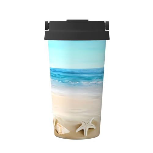 JaoXer Muscheln Sand Isolierter Kaffeebecher - Stilvoller Griffdeckel Reisebecher mit Boden, perfekt für heiße & eisgekühlte Getränke JaoXer Muscheln Sand Isolierter Kaffeebecher - Stilvoller Griffdeckel Reisebecher mit Boden, perfekt für heiße & eisgekühlte Getränke von JaoXer
