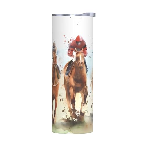 JaoXer Ohne Zubehör Edelstahlbecher mit Deckel, 590 ml, Motiv: Pferderennen, Reiten, Sport, isoliert, perfekt für Sport, Büro und Zuhause von JaoXer
