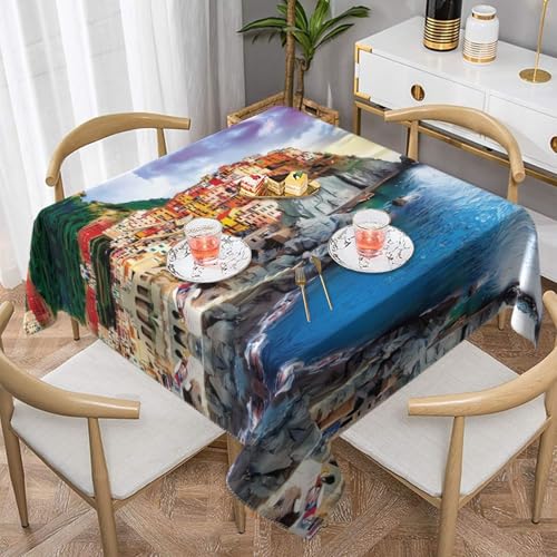 JaoXer Quadratische Tischdecke mit Cinque Terre-Landschaftsdruck, perfekt für drinnen und draußen, Esstisch, Couchtisch und Bürokonferenzen JaoXer Quadratische Tischdecke mit Cinque Terre-Landschaftsdruck, perfekt für drinnen und draußen, Esstisch, Couchtisch und Bürokonferenzen von JaoXer