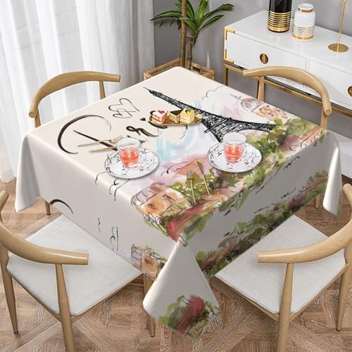 JaoXer Quadratische Tischdecke mit Eiffelturm-Druck, perfekt für drinnen und draußen, Esstisch, Couchtisch und Bürokonferenzen von JaoXer