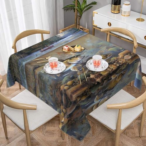 JaoXer Quadratische Tischdecke mit Fischermotiv, perfekt für drinnen und draußen, Esstisch, Couchtisch und Bürokonferenzen von JaoXer