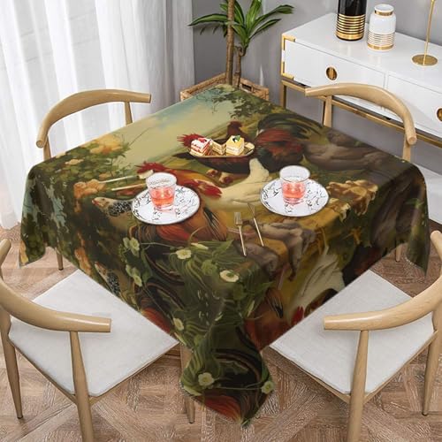 JaoXer Quadratische Tischdecke mit Hühner- und Bauernhof-Motiv, perfekt für drinnen und draußen, Esstisch, Couchtisch und Bürokonferenzen JaoXer Quadratische Tischdecke mit Hühner- und Bauernhof-Motiv, perfekt für drinnen und draußen, Esstisch, Couchtisch und Bürokonferenzen von JaoXer