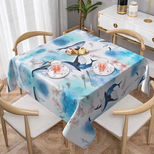JaoXer Quadratische Tischdecke mit Meereswal und Quallen, perfekt für drinnen und draußen, Esstisch, Couchtisch und Bürokonferenzen von JaoXer