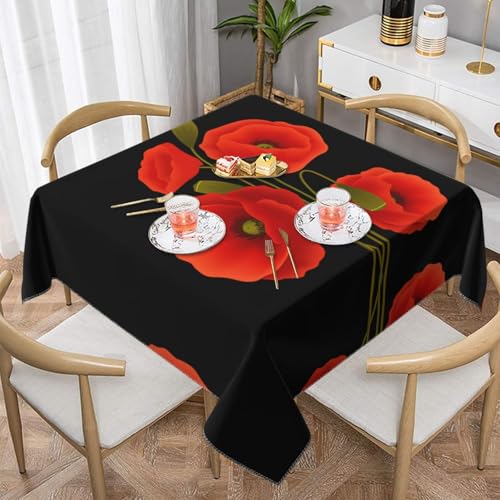JaoXer Quadratische Tischdecke mit Mohnblumen-Druck, perfekt für drinnen und draußen, Esstisch, Couchtisch und Bürokonferenzen von JaoXer
