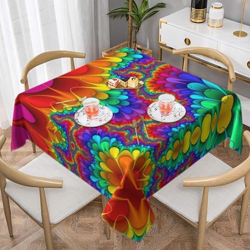 JaoXer Quadratische Tischdecke mit Regenbogen-Batikdruck, perfekt für drinnen und draußen, Esstisch, Couchtisch und Bürokonferenzen von JaoXer