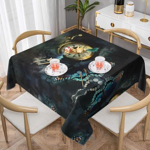 JaoXer Quadratische Tischdecke mit Schmetterlings-Uhren-Druck, perfekt für drinnen und draußen, Esstisch, Couchtisch und Bürokonferenzen von JaoXer