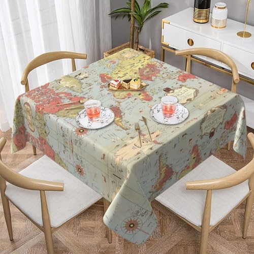 JaoXer Quadratische Tischdecke mit Weltkarten-Druck, perfekt für drinnen und draußen, Esstisch, Couchtisch und Bürokonferenzen von JaoXer