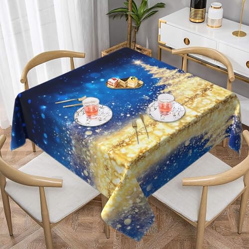 JaoXer Quadratische Tischdecke mit goldenem Glitzer-Weihnachtsbaumdruck – perfekt für drinnen und draußen, Esstisch, Couchtisch und Bürotreffen JaoXer Quadratische Tischdecke mit goldenem Glitzer-Weihnachtsbaumdruck – perfekt für drinnen und draußen, Esstisch, Couchtisch und Bürotreffen von JaoXer