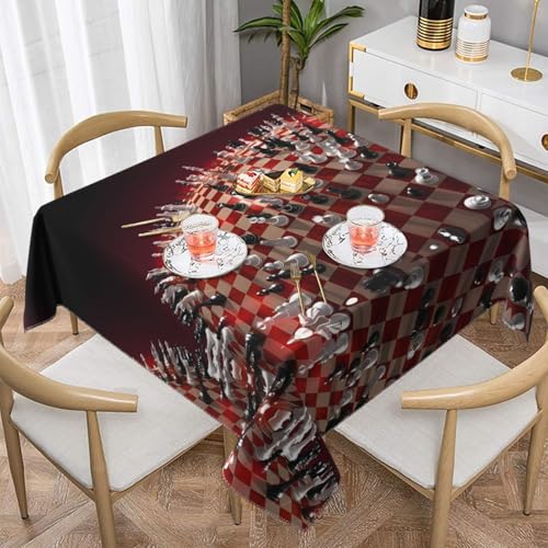 JaoXer Quadratische Tischdecke mit internationalem Schachdruck, perfekt für drinnen und draußen, Esstisch, Couchtisch und Bürokonferenzen von JaoXer