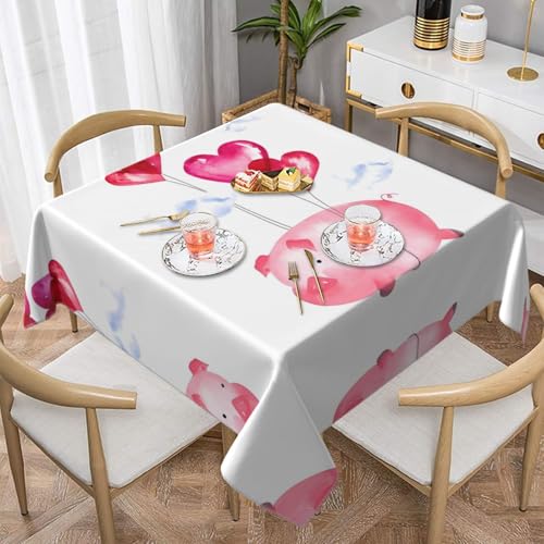 JaoXer Quadratische Tischdecke mit lustigem Schweinchen-Druck, perfekt für drinnen und draußen, Esstisch, Couchtisch und Bürokonferenzen von JaoXer