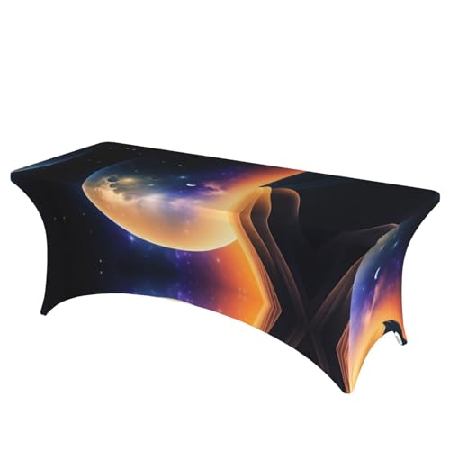 JaoXer Rechteckige Tischdecke, Motiv: Nacht mit Mond-Patte-Druck, abwischbar, dehnbar, langlebig, für den Innen- und Außenbereich von JaoXer