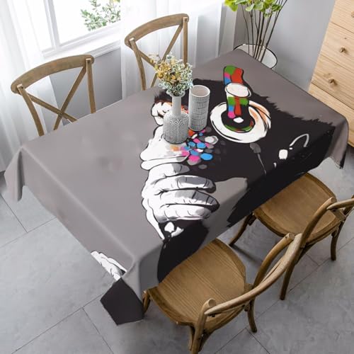 JaoXer Rechteckige Tischdecke mit Affenmusikdruck, waschbar, klassische Küchendekoration für Esstisch, Tischplatte, Party-Tischdecken JaoXer Rechteckige Tischdecke mit Affenmusikdruck, waschbar, klassische Küchendekoration für Esstisch, Tischplatte, Party-Tischdecken von JaoXer