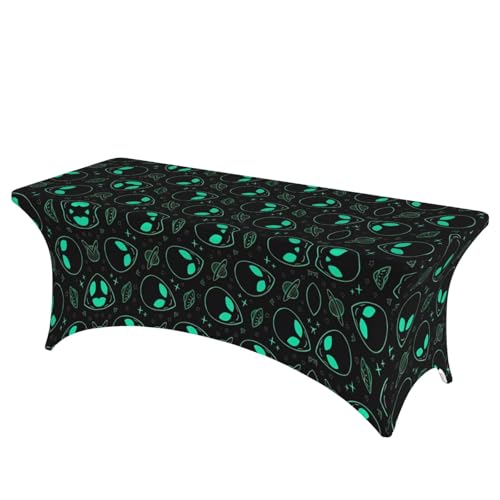 JaoXer Rechteckige Tischdecke mit Alien-Druck, abwischbar, dehnbar, langlebig, für den Innen- und Außenbereich von JaoXer