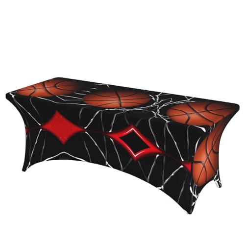 JaoXer Rechteckige Tischdecke mit Basketball-Druck, abwischbar, dehnbar, langlebig, für den Innen- und Außenbereich von JaoXer
