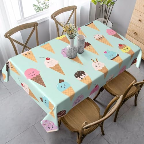 JaoXer Rechteckige Tischdecke mit Eistüten-Druck, waschbar, klassische Küchendekoration für Esstisch, Tischplatte, Party-Tischdecken von JaoXer