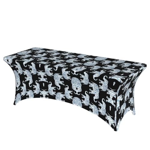 JaoXer Rechteckige Tischdecke mit Elefantenaufdruck, abwischbar, dehnbar, langlebig, für den Innen- und Außenbereich von JaoXer