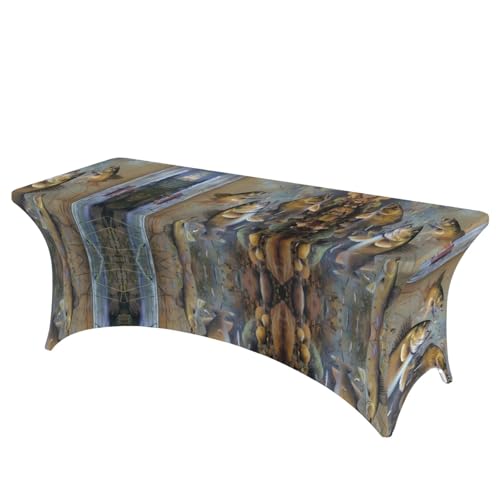 JaoXer Rechteckige Tischdecke mit Fischermotiv, abwischbar, dehnbar, langlebig, für den Innen- und Außenbereich von JaoXer
