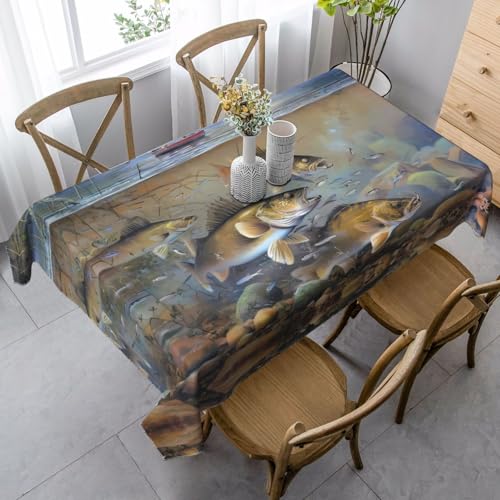 JaoXer Rechteckige Tischdecke mit Fischermotiv, waschbar, klassische Küchendekoration für Esstisch, Tischplatte, Party-Tischdecken JaoXer Rechteckige Tischdecke mit Fischermotiv, waschbar, klassische Küchendekoration für Esstisch, Tischplatte, Party-Tischdecken von JaoXer