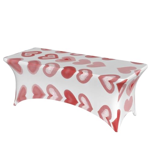 JaoXer Rechteckige Tischdecke mit Herzformen-Druck, abwischbar, dehnbar, langlebig, für den Innen- und Außenbereich von JaoXer