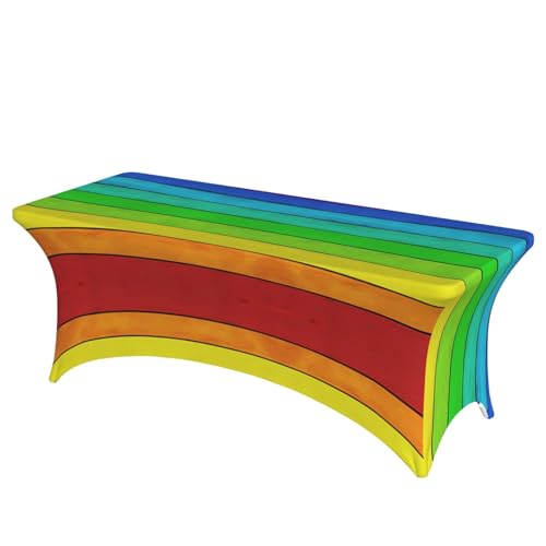 JaoXer Rechteckige Tischdecke mit Holzhintergrund in Regenbogenfarben, abwischbar, dehnbar, langlebig, für den Innen- und Außenbereich JaoXer Rechteckige Tischdecke mit Holzhintergrund in Regenbogenfarben, abwischbar, dehnbar, langlebig, für den Innen- und Außenbereich von JaoXer