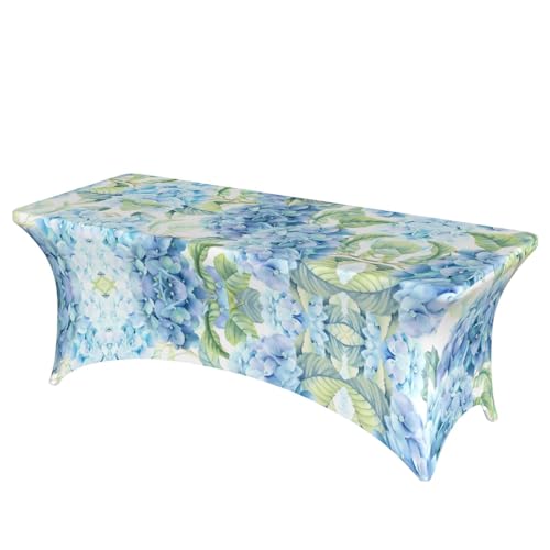 JaoXer Rechteckige Tischdecke mit Hortensien-Aquarelldruck, abwischbar, dehnbar, langlebig, für den Innen- und Außenbereich von JaoXer