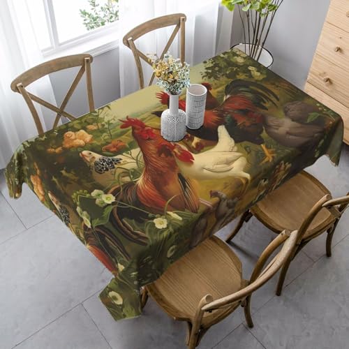 JaoXer Rechteckige Tischdecke mit Hühner- und Bauernhof-Druck, waschbar, klassische Küchendekoration für Esstisch, Tischplatte, Party-Tischdecken von JaoXer
