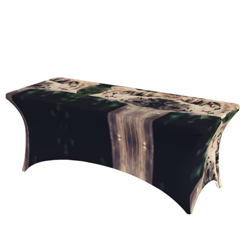 JaoXer Rechteckige Tischdecke mit Katzendruck, abwischbar, dehnbar, langlebig, für den Innen- und Außenbereich von JaoXer