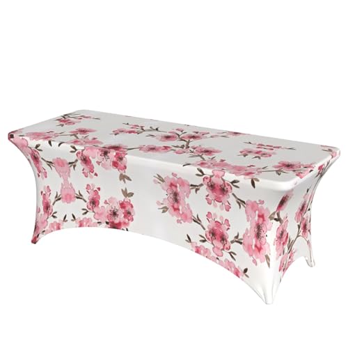 JaoXer Rechteckige Tischdecke mit Kirschblüten-Druck, abwischbar, dehnbar, langlebig, für den Innen- und Außenbereich JaoXer Rechteckige Tischdecke mit Kirschblüten-Druck, abwischbar, dehnbar, langlebig, für den Innen- und Außenbereich von JaoXer