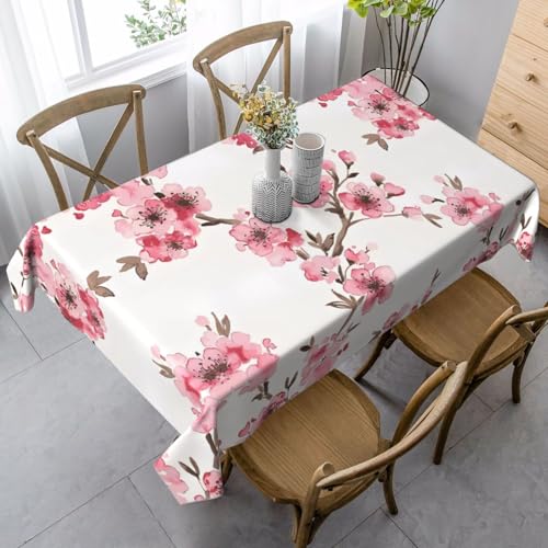 JaoXer Rechteckige Tischdecke mit Kirschblüten-Druck, waschbar, klassische Küchendekoration für Esstisch, Tischplatte, Party-Tischdecken von JaoXer